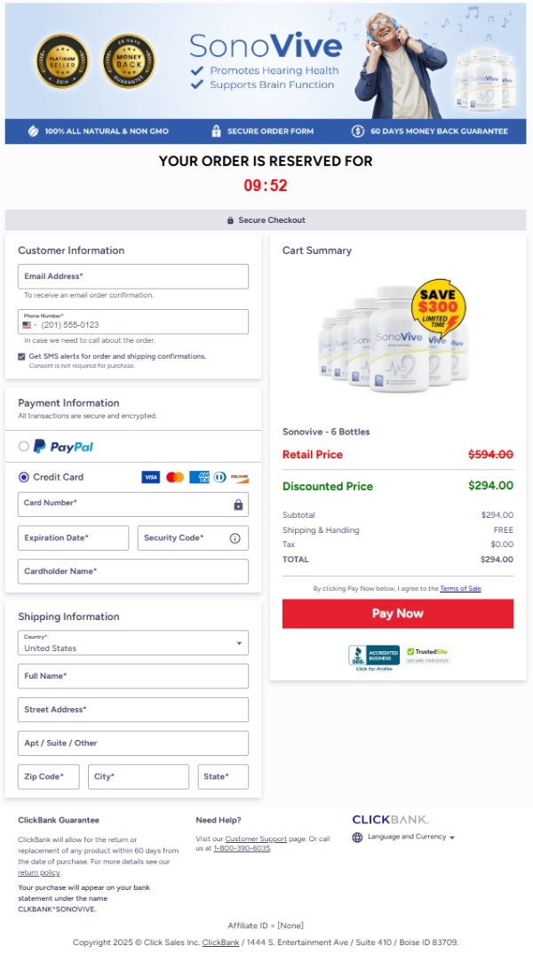 SonoVive Official Website Secure Order Page